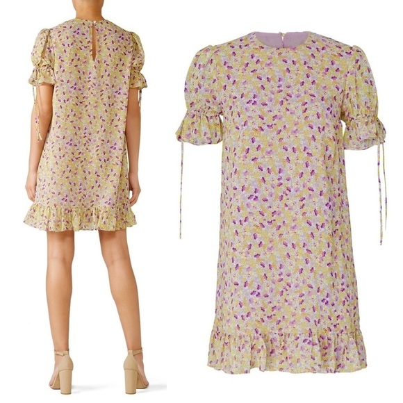 EAST ORDER Floral Chiffon Puff Short Sleeve Crew Neck Ruffle Shift Mini Dress M‎ - Picture 7 of 8